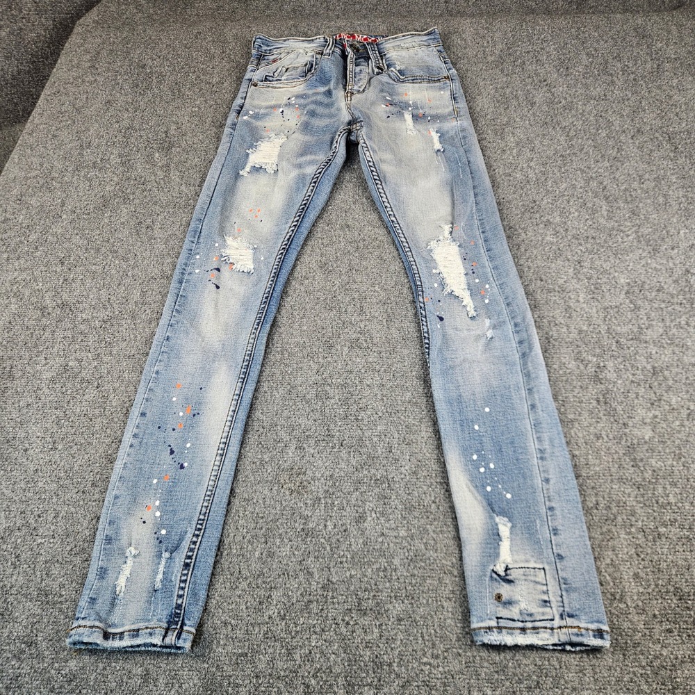 Smugglers‎ Moon Mens Distressed Paint Splatter Slim Jeans Light Wash W28 L31